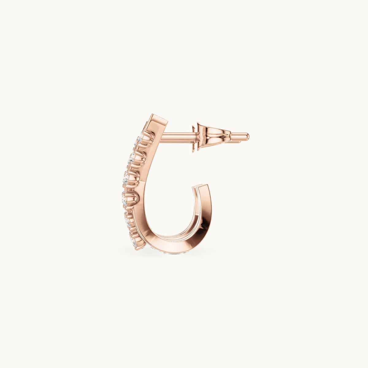 Round lab-grown diamond crisscross huggie hoop earrings in rose gold, 0.38 CT TW, view 3