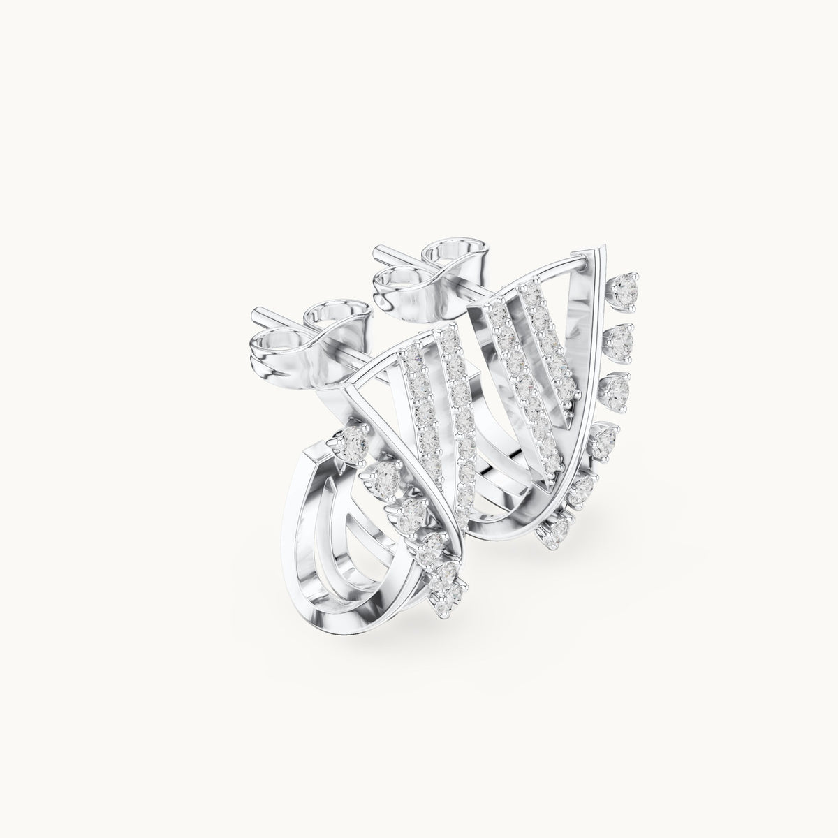 Round lab-grown diamond crisscross huggie hoop earrings in white gold, 0.38 CT TW, view 1