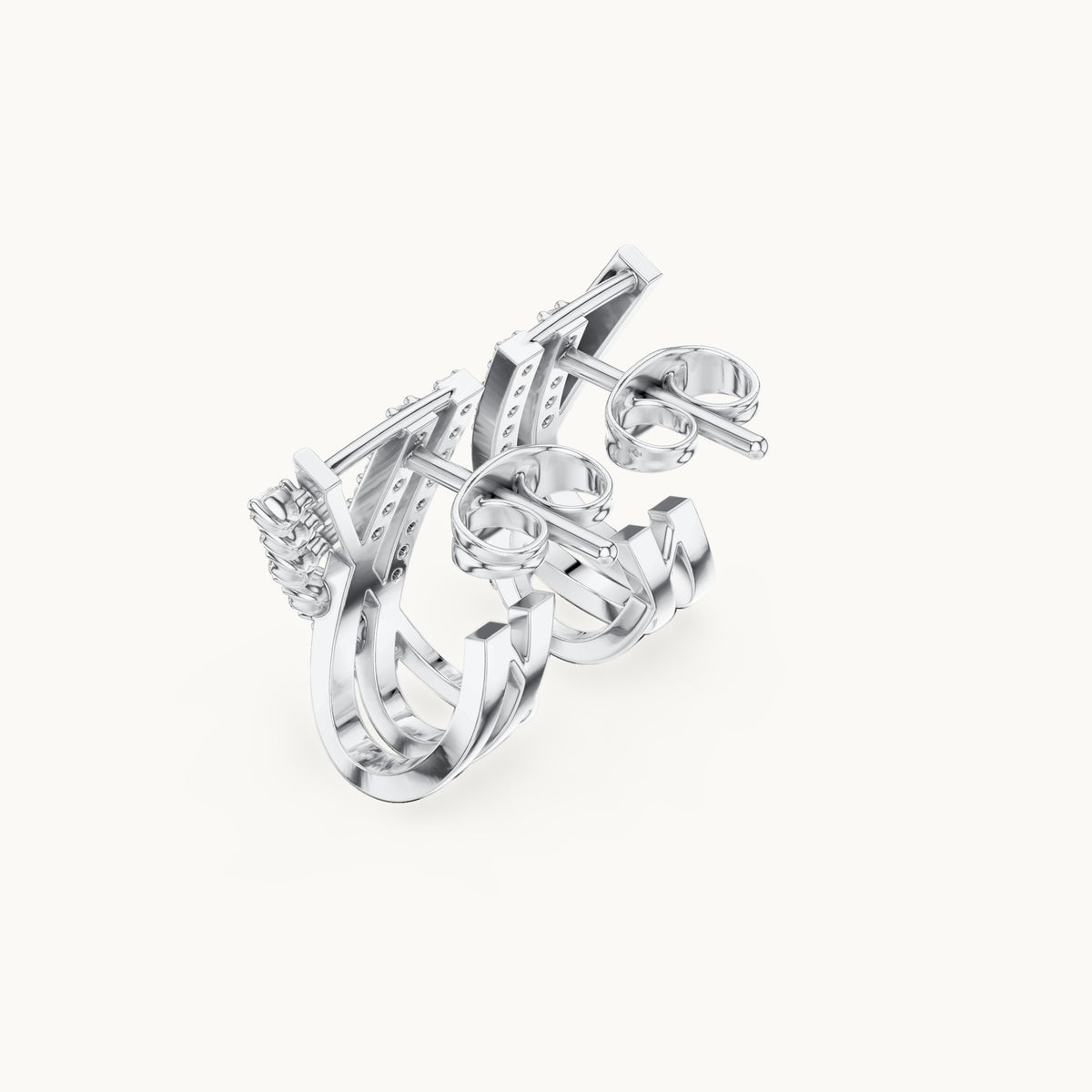 Round lab-grown diamond crisscross huggie hoop earrings in white gold, 0.38 CT TW, view 2