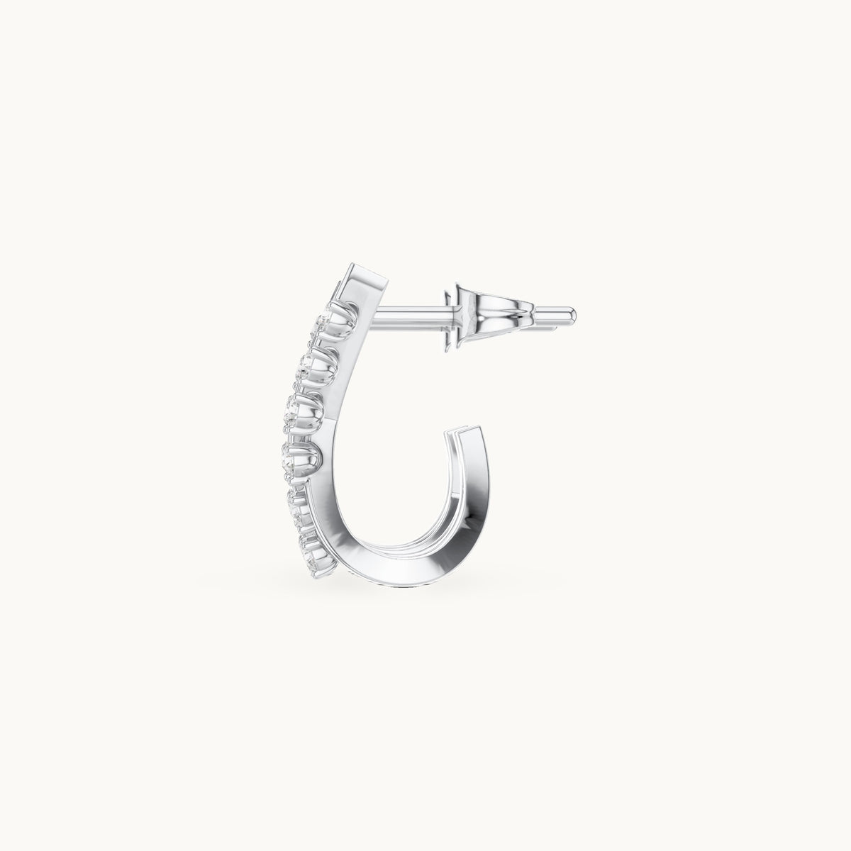 Round lab-grown diamond crisscross huggie hoop earrings in white gold, 0.38 CT TW, view 3
