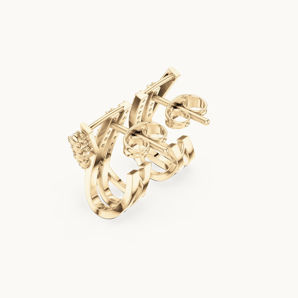 Round lab-grown diamond crisscross huggie hoop earrings in yellow gold, 0.38 CT TW, view 2