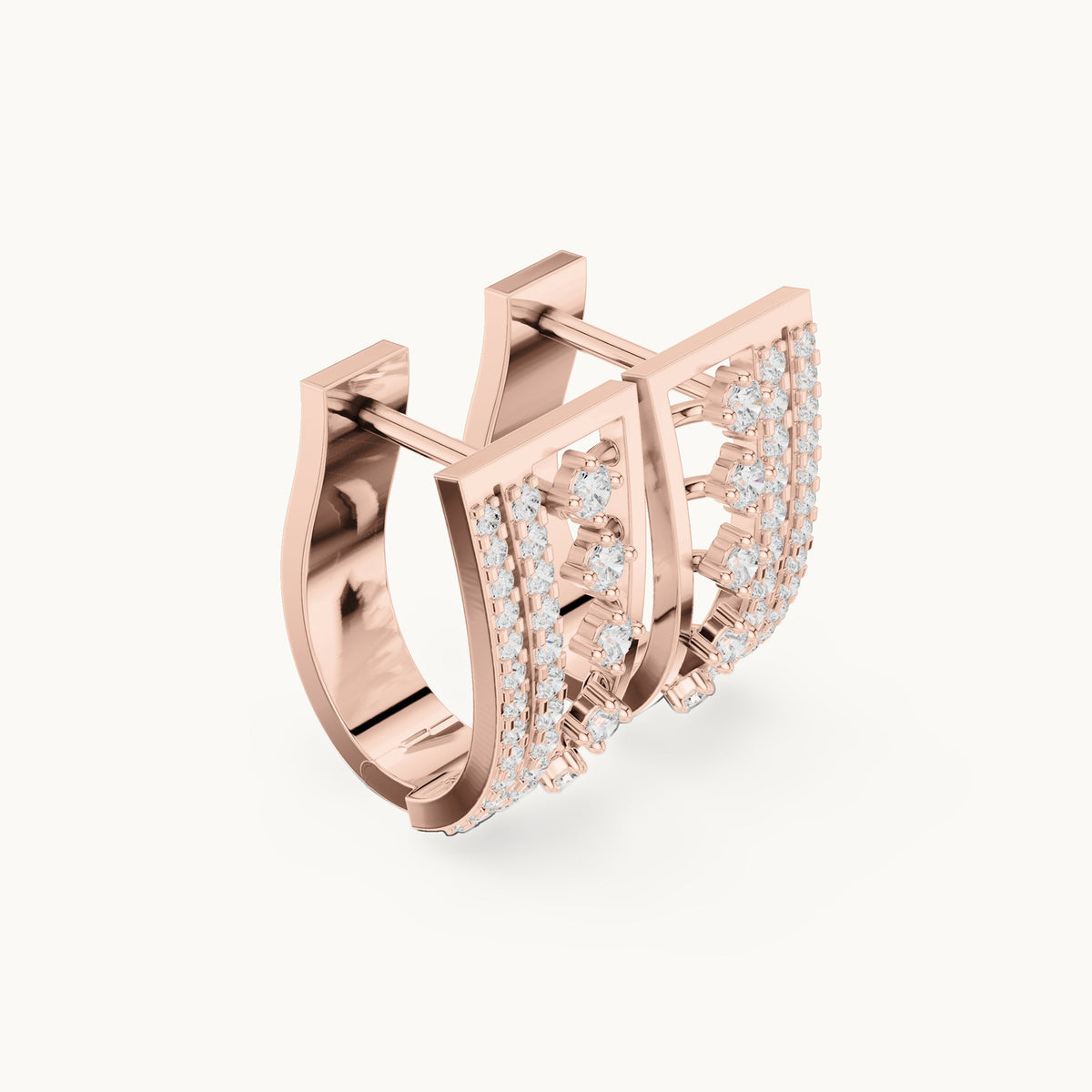 Round lab-grown diamond ladder huggie earrings in rose gold, 0.486 CT TW, view 1