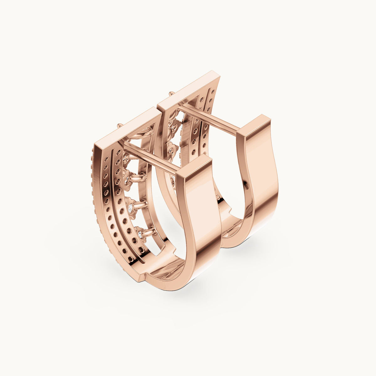 Round lab-grown diamond ladder huggie earrings in rose gold, 0.486 CT TW, view 2