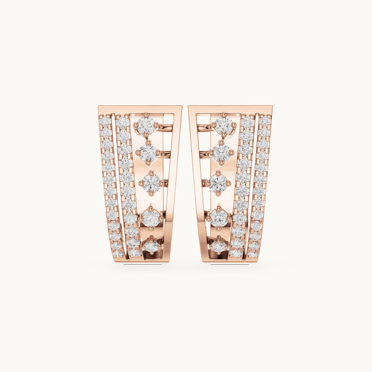 Round lab-grown diamond ladder huggie earrings in rose gold, 0.486 CT TW, view 4