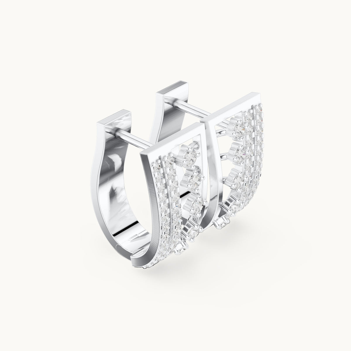 Round lab-grown diamond ladder huggie earrings in white gold, 0.486 CT TW, view 1