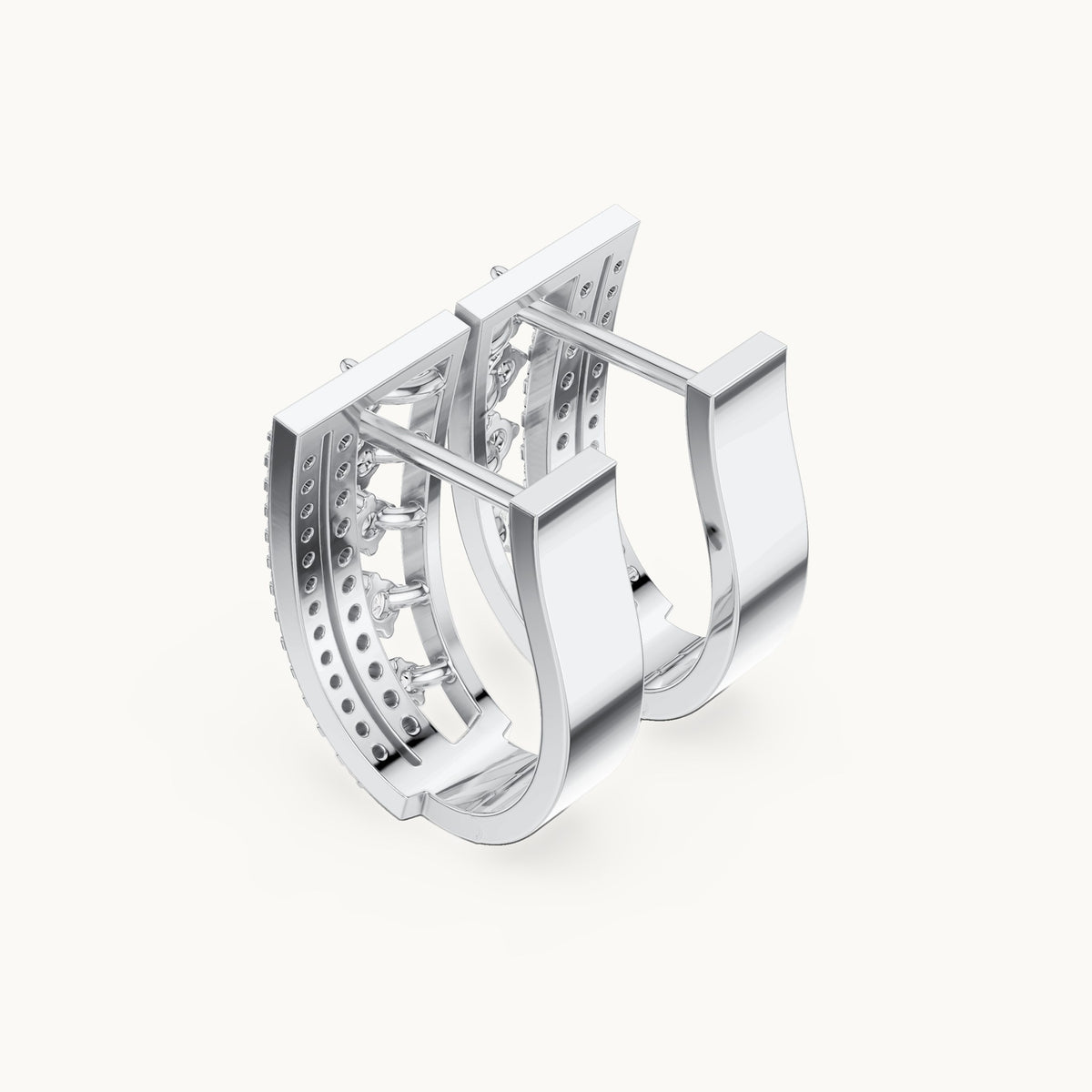 Round lab-grown diamond ladder huggie earrings in white gold, 0.486 CT TW, view 2