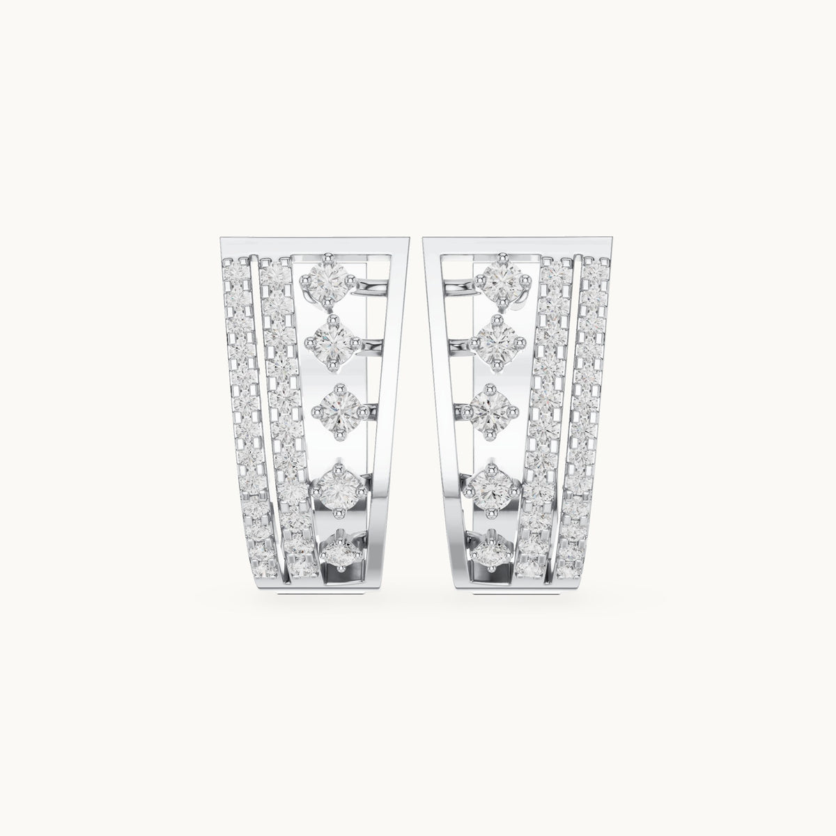 Round lab-grown diamond ladder huggie earrings in white gold, 0.486 CT TW, view 4