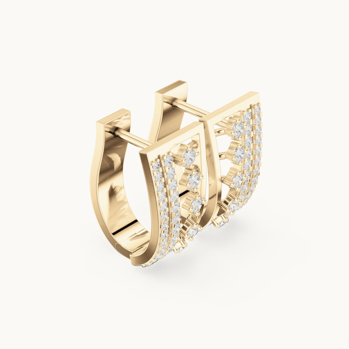 Round lab-grown diamond ladder huggie earrings in yellow gold, 0.486 CT TW, view 1