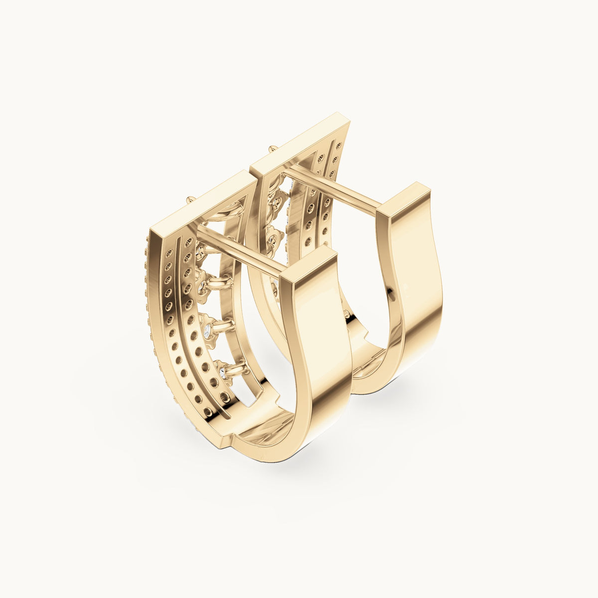 Round lab-grown diamond ladder huggie earrings in yellow gold, 0.486 CT TW, view 2