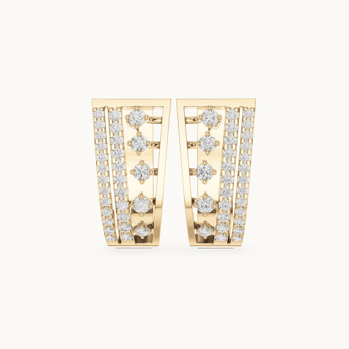 Round lab-grown diamond ladder huggie earrings in yellow gold, 0.486 CT TW, view 4