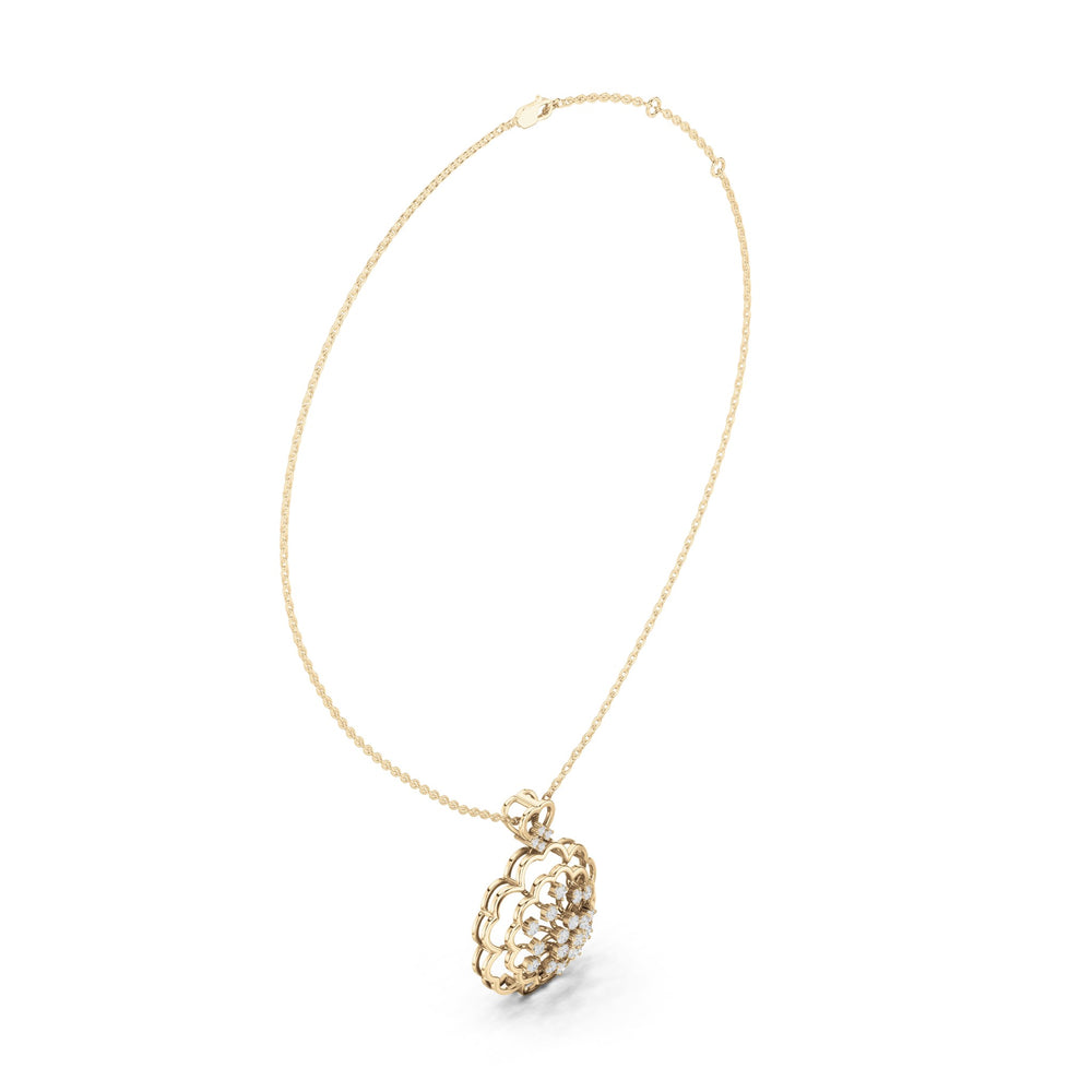 Round lab-grown diamond flower medallion pendant in yellow gold, 0.713 CT TW, view 1