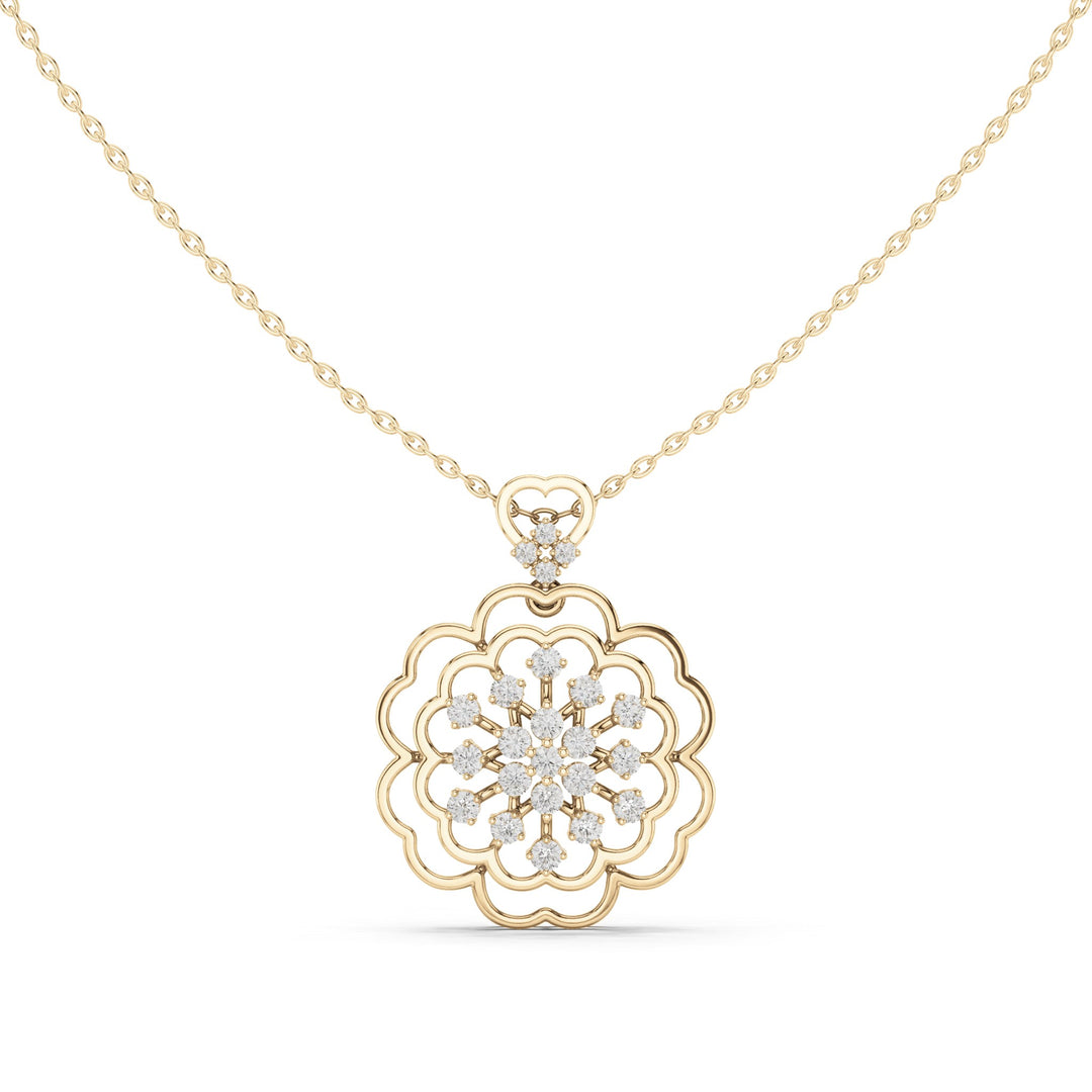 Round lab-grown diamond flower medallion pendant in yellow gold, 0.713 CT TW, view 4