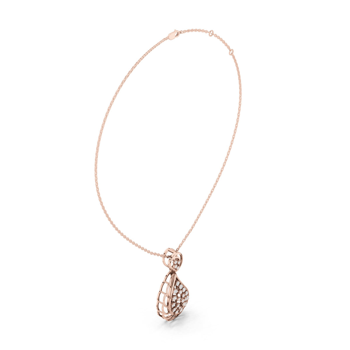 Round lab-grown diamond filigree teardrop pendant in rose gold, 0.636 CT TW, view 1
