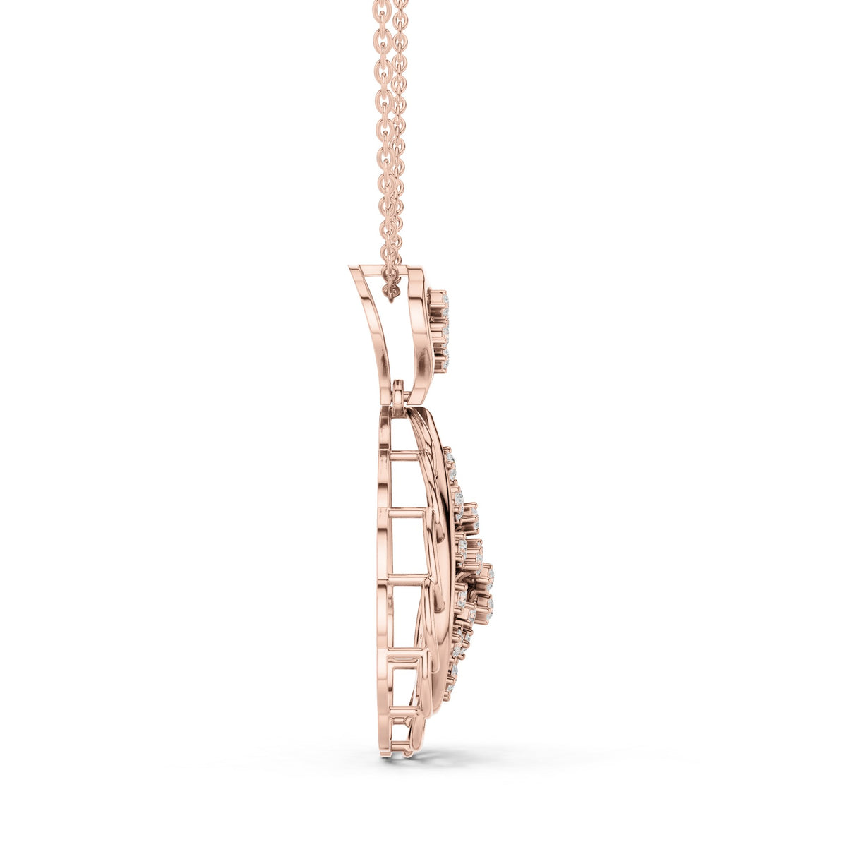 Round lab-grown diamond filigree teardrop pendant in rose gold, 0.636 CT TW, view 3