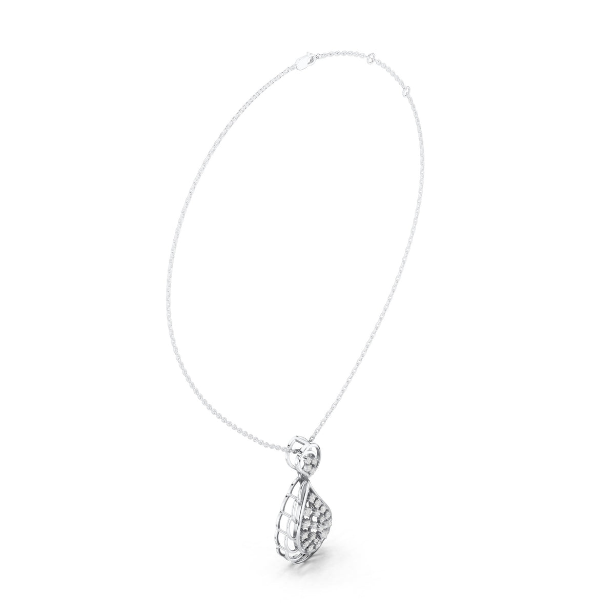 Round lab-grown diamond filigree teardrop pendant in white gold, 0.636 CT TW, view 1