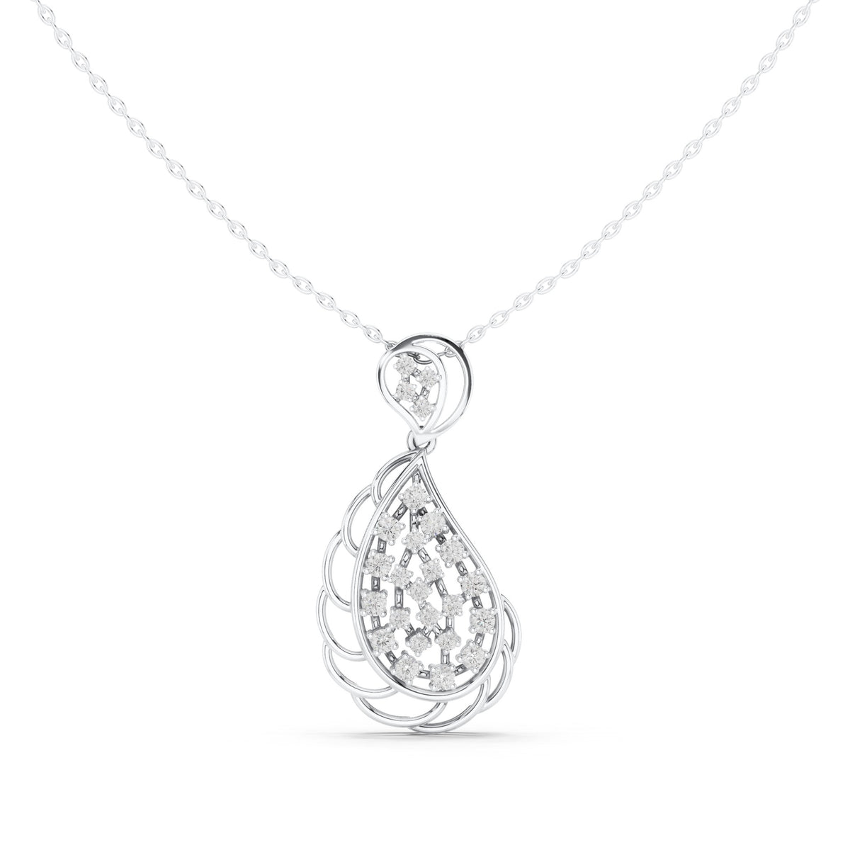 Round lab-grown diamond filigree teardrop pendant in white gold, 0.636 CT TW, view 2