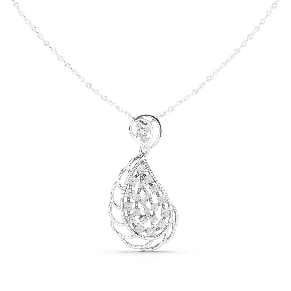 Round lab-grown diamond filigree teardrop pendant in white gold, 0.636 CT TW, view 4