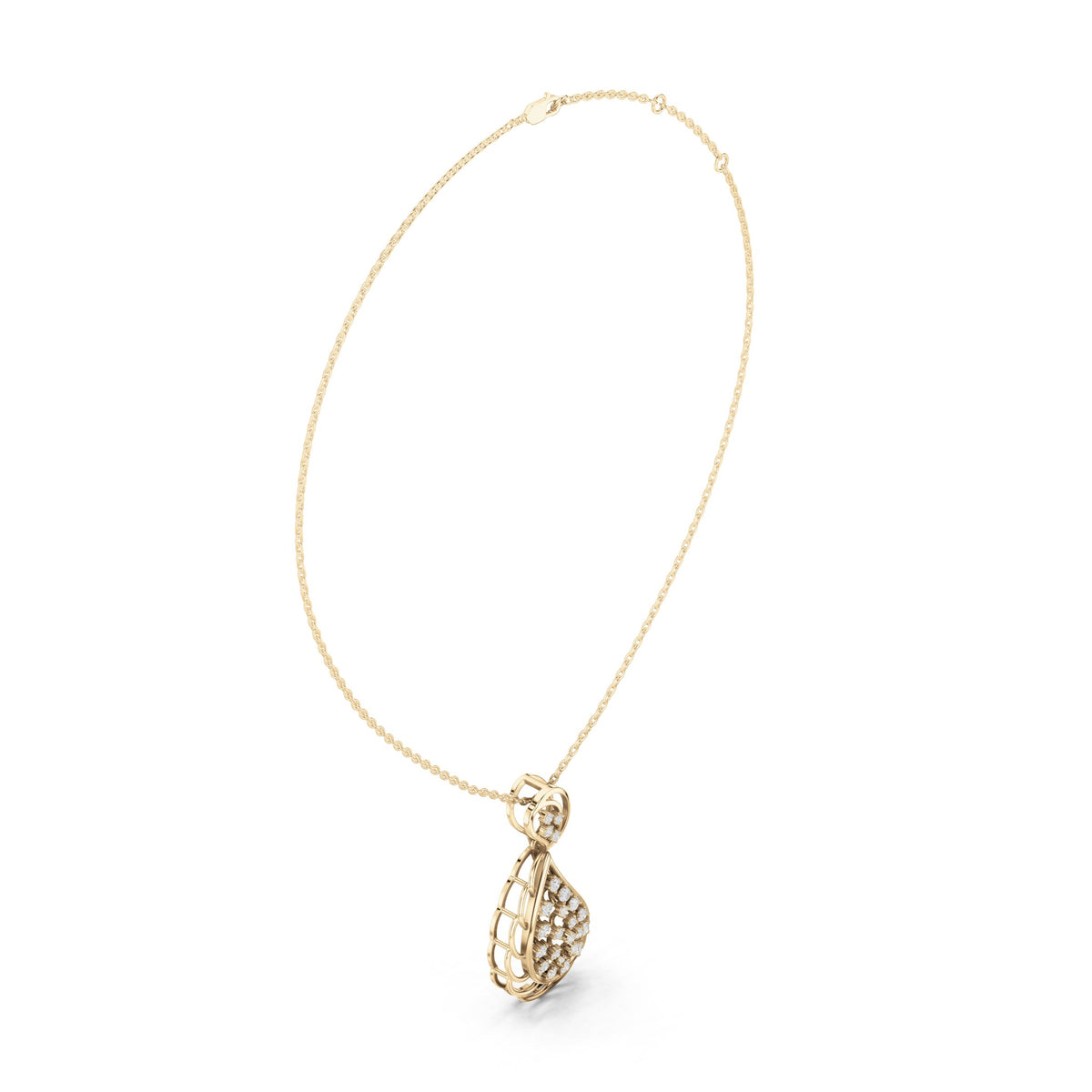 Round lab-grown diamond filigree teardrop pendant in yellow gold, 0.636 CT TW, view 1