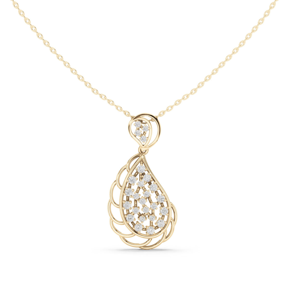 Round lab-grown diamond filigree teardrop pendant in yellow gold, 0.636 CT TW, view 2