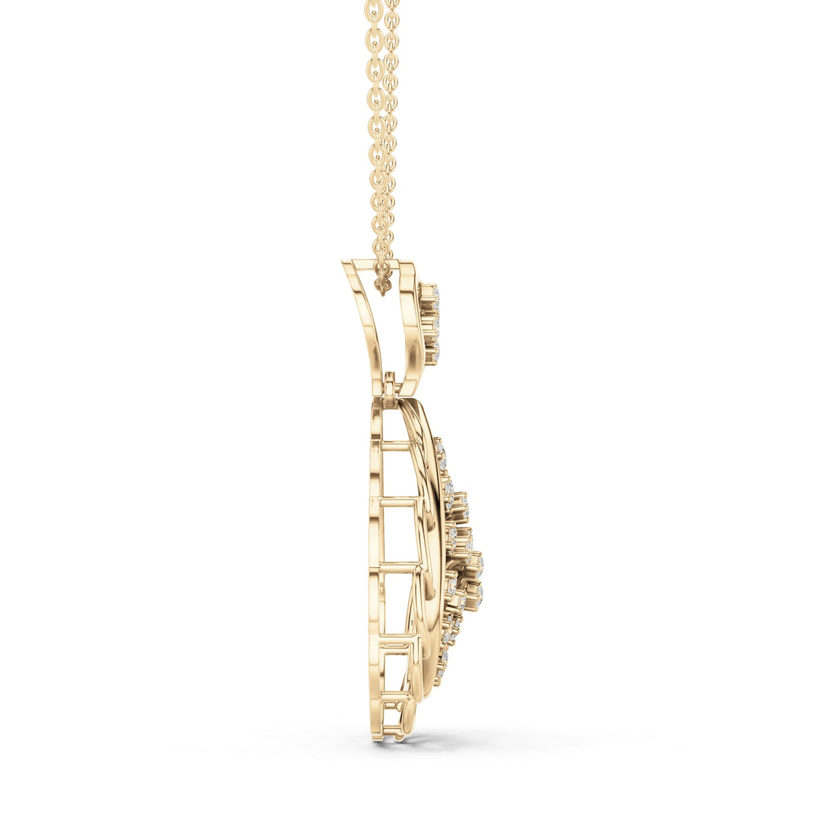 Round lab-grown diamond filigree teardrop pendant in yellow gold, 0.636 CT TW, view 3
