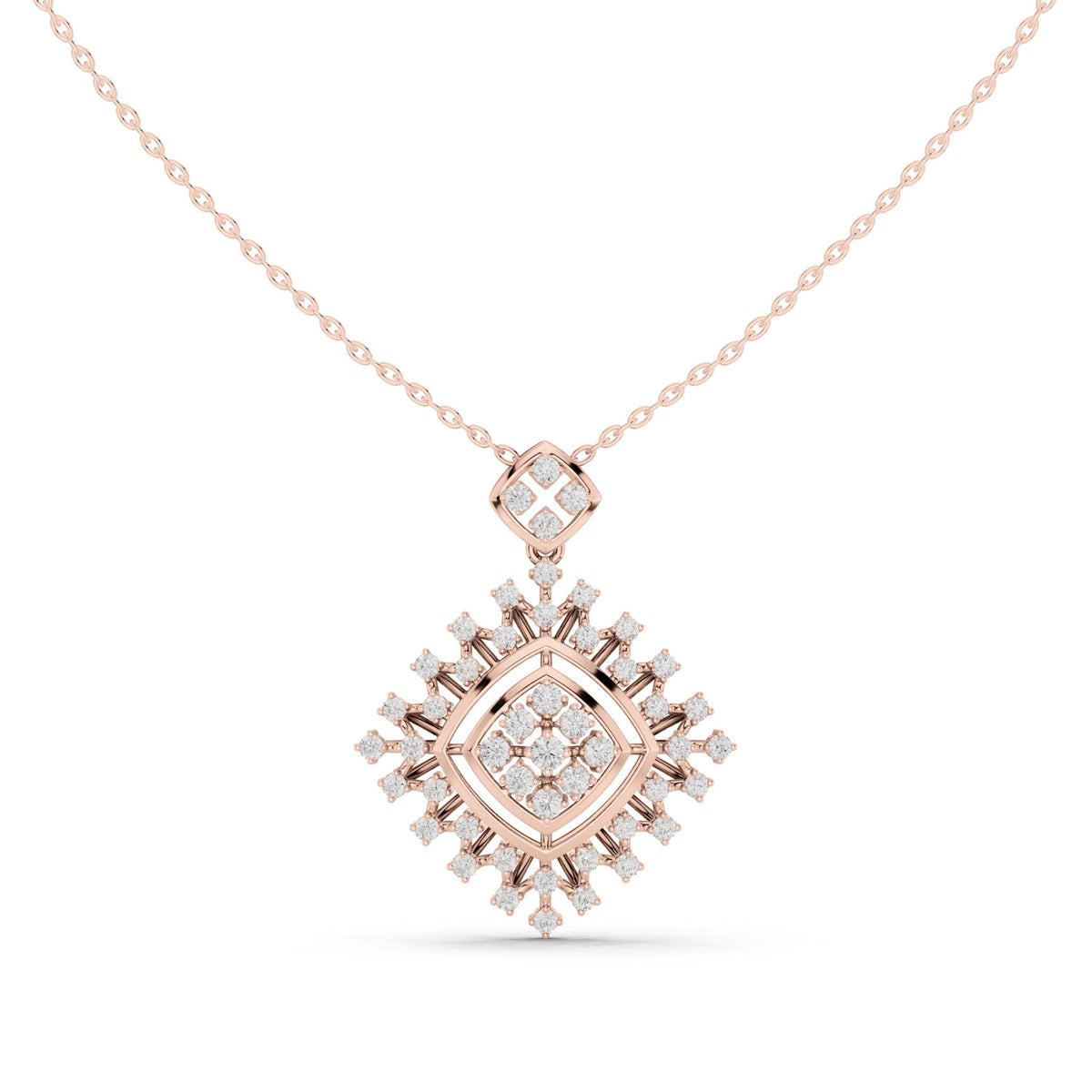 Round lab-grown diamond starburst square pendant in rose gold, 1.053 CT TW, view 4