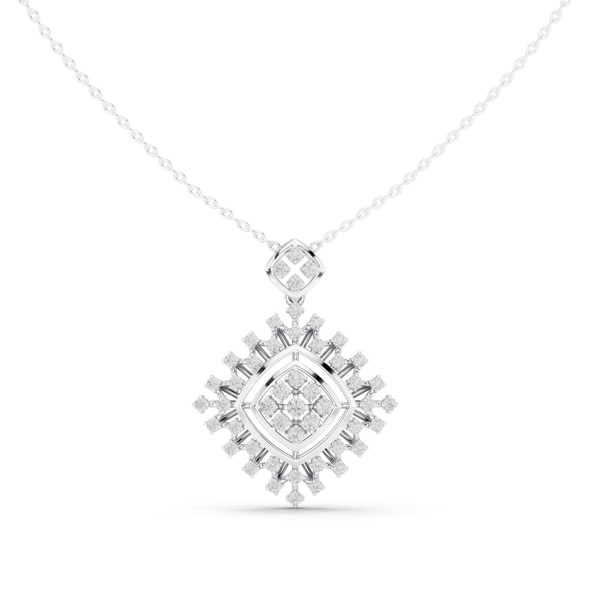 Round lab-grown diamond starburst square pendant in white gold, 1.053 CT TW, view 2