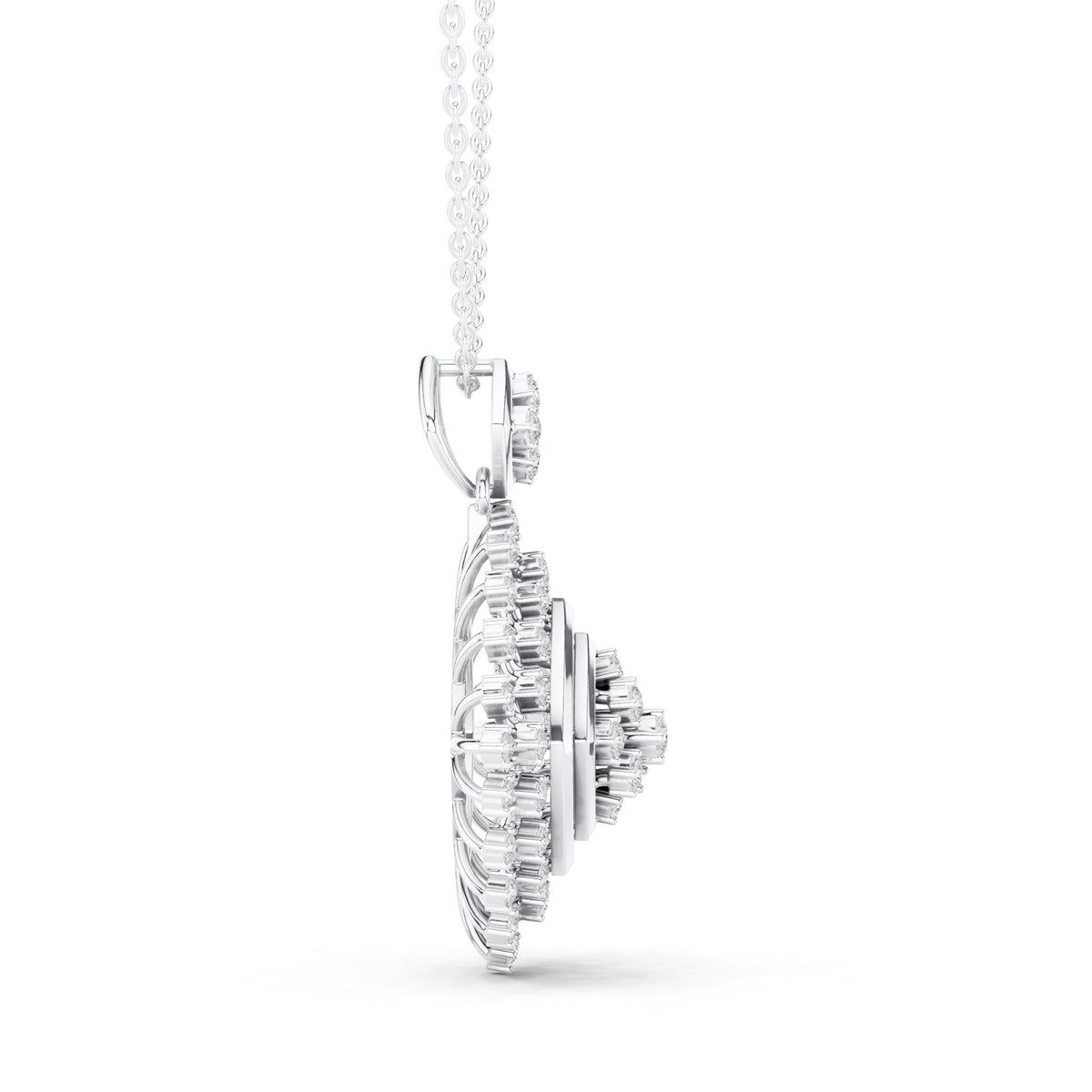 Round lab-grown diamond starburst square pendant in white gold, 1.053 CT TW, view 3