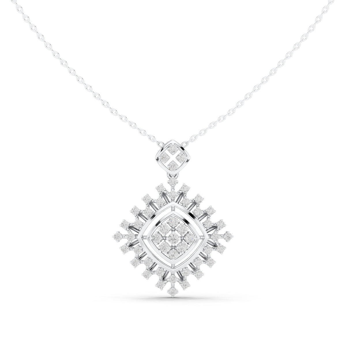 Round lab-grown diamond starburst square pendant in white gold, 1.053 CT TW, view 4
