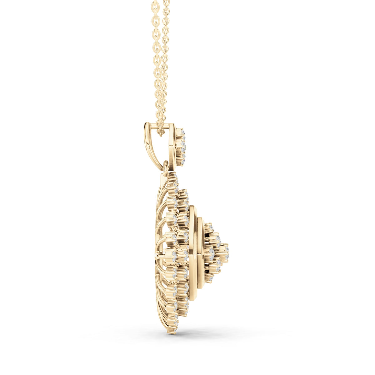Round lab-grown diamond starburst square pendant in yellow gold, 1.053 CT TW, view 3
