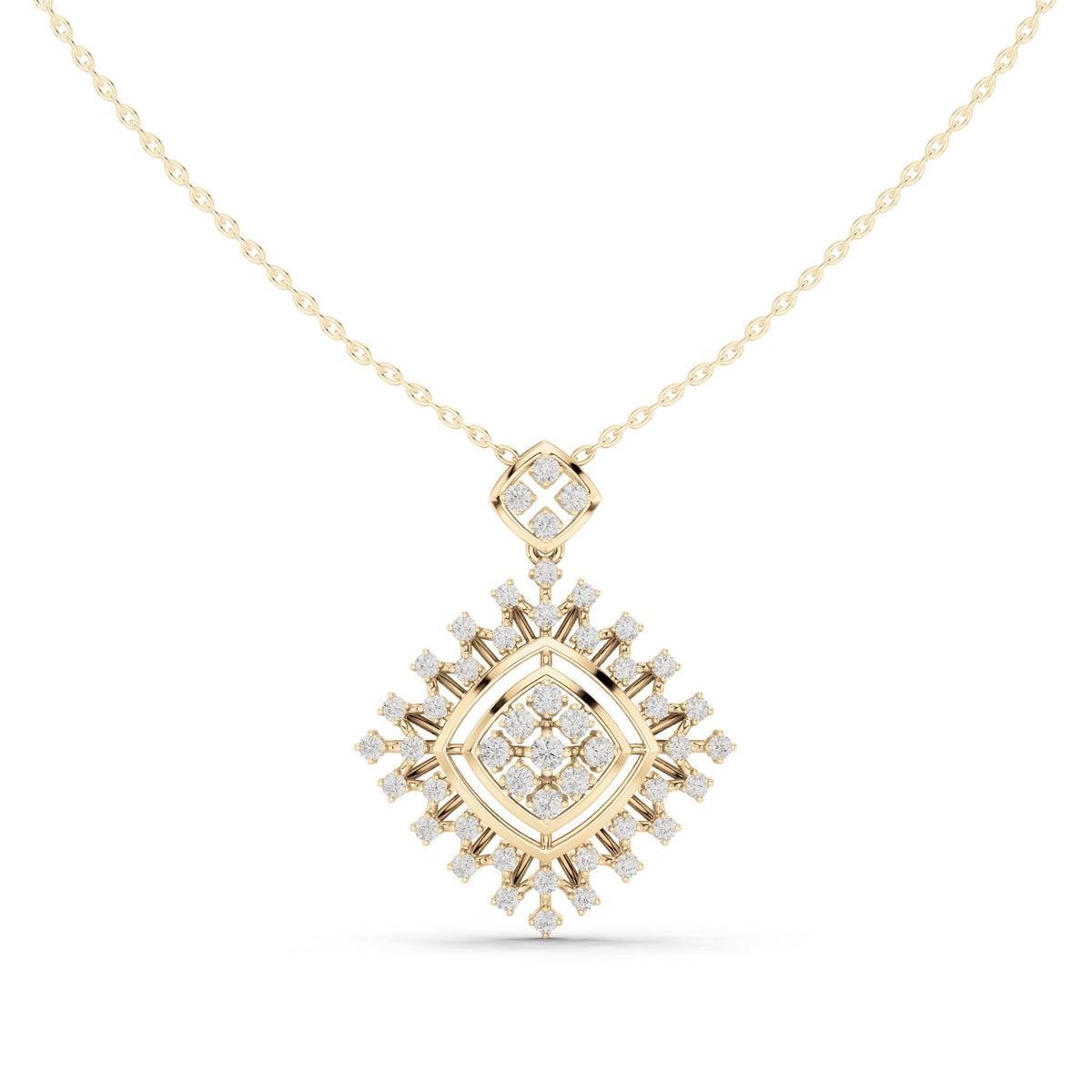 Round lab-grown diamond starburst square pendant in yellow gold, 1.053 CT TW, view 4