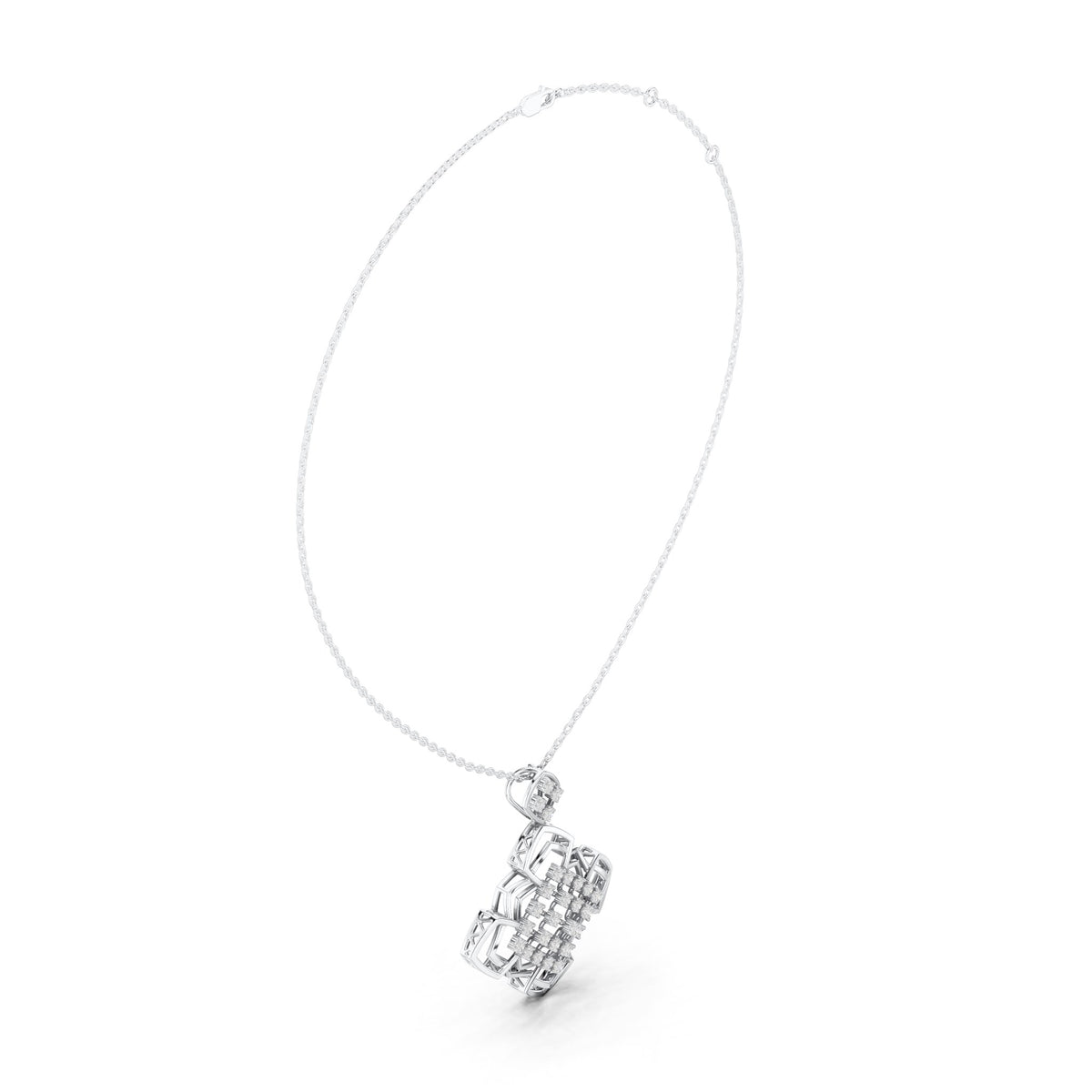 Round lab-grown diamond quatrefoil lattice pendant in white gold, 1.015 CT TW, view 1