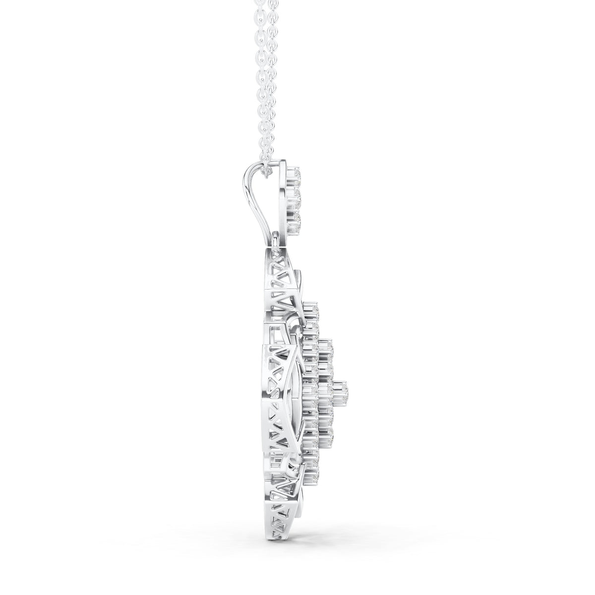 Round lab-grown diamond quatrefoil lattice pendant in white gold, 1.015 CT TW, view 3