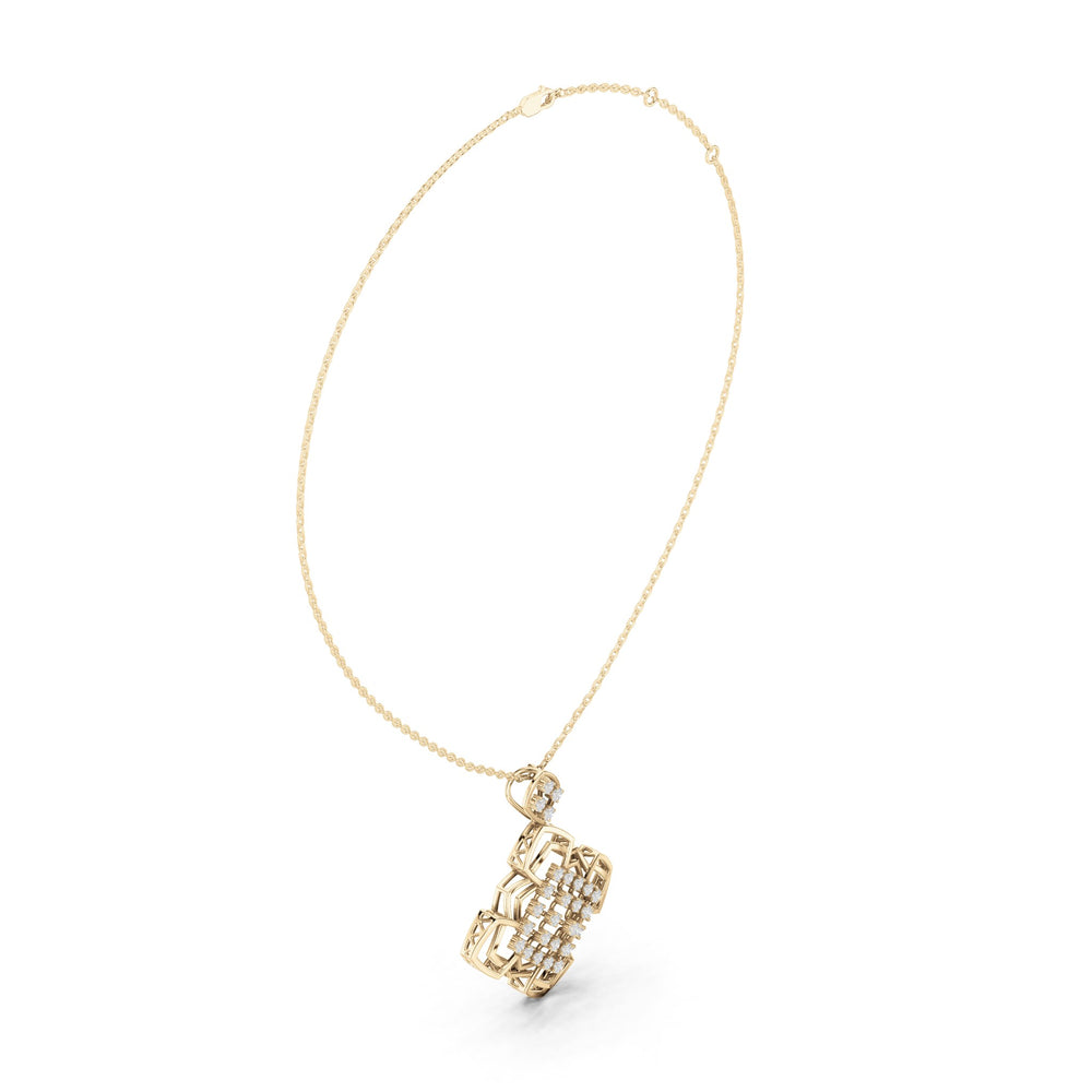 Round lab-grown diamond quatrefoil lattice pendant in yellow gold, 1.015 CT TW, view 1
