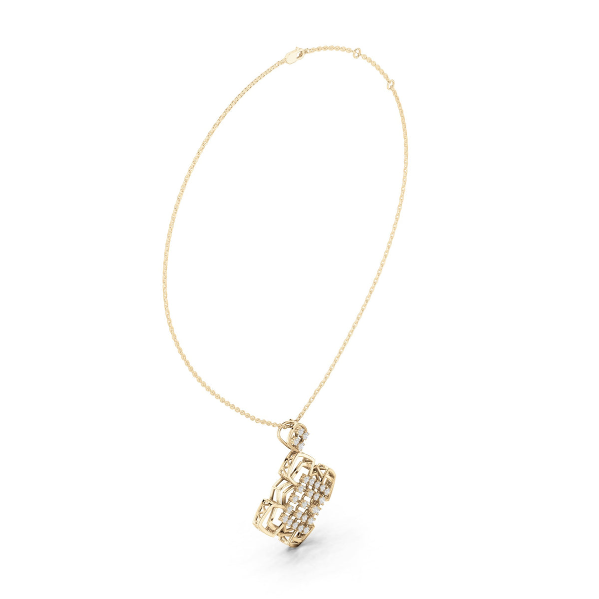 Round lab-grown diamond quatrefoil lattice pendant in yellow gold, 1.015 CT TW, view 1