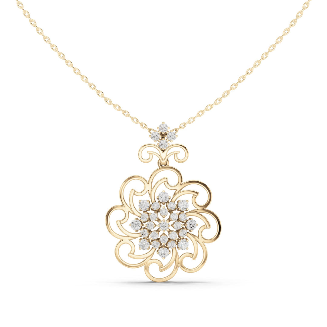 Round lab-grown diamond filigree flower medallion pendant in yellow gold, 1.025 CT TW, view 4
