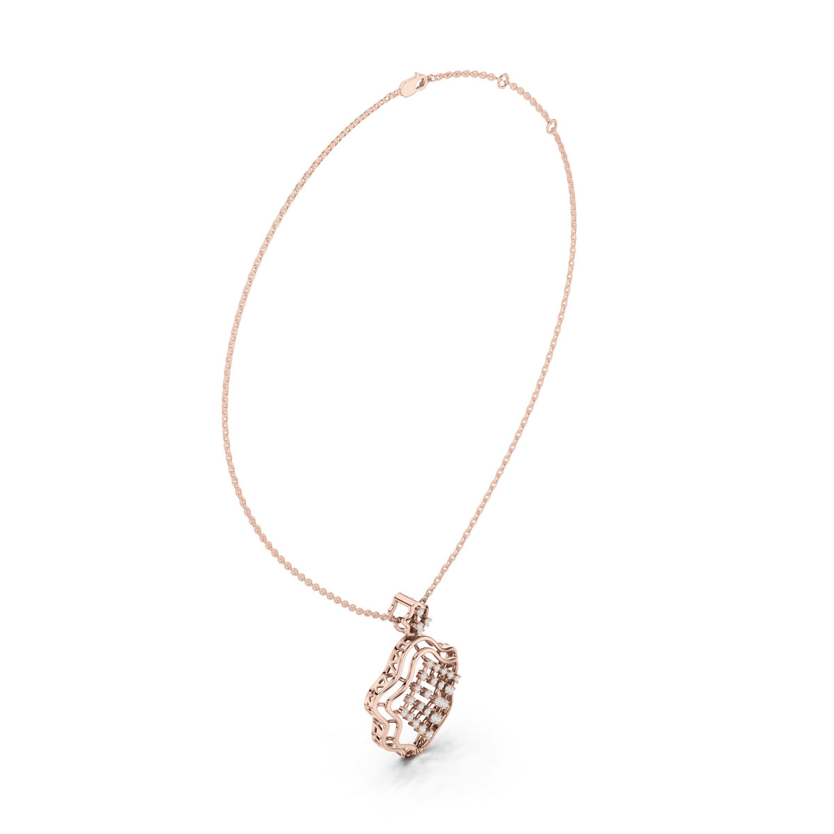 Round lab-grown diamond lattice medallion pendant in rose gold, 0.451 CT TW, view 1