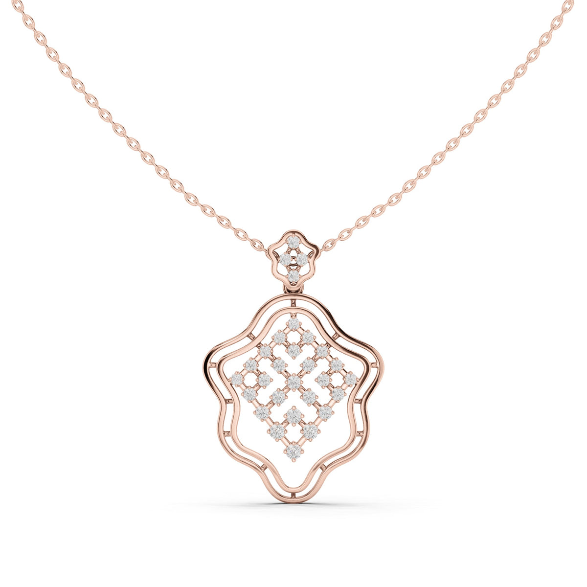Round lab-grown diamond lattice medallion pendant in rose gold, 0.451 CT TW, view 2
