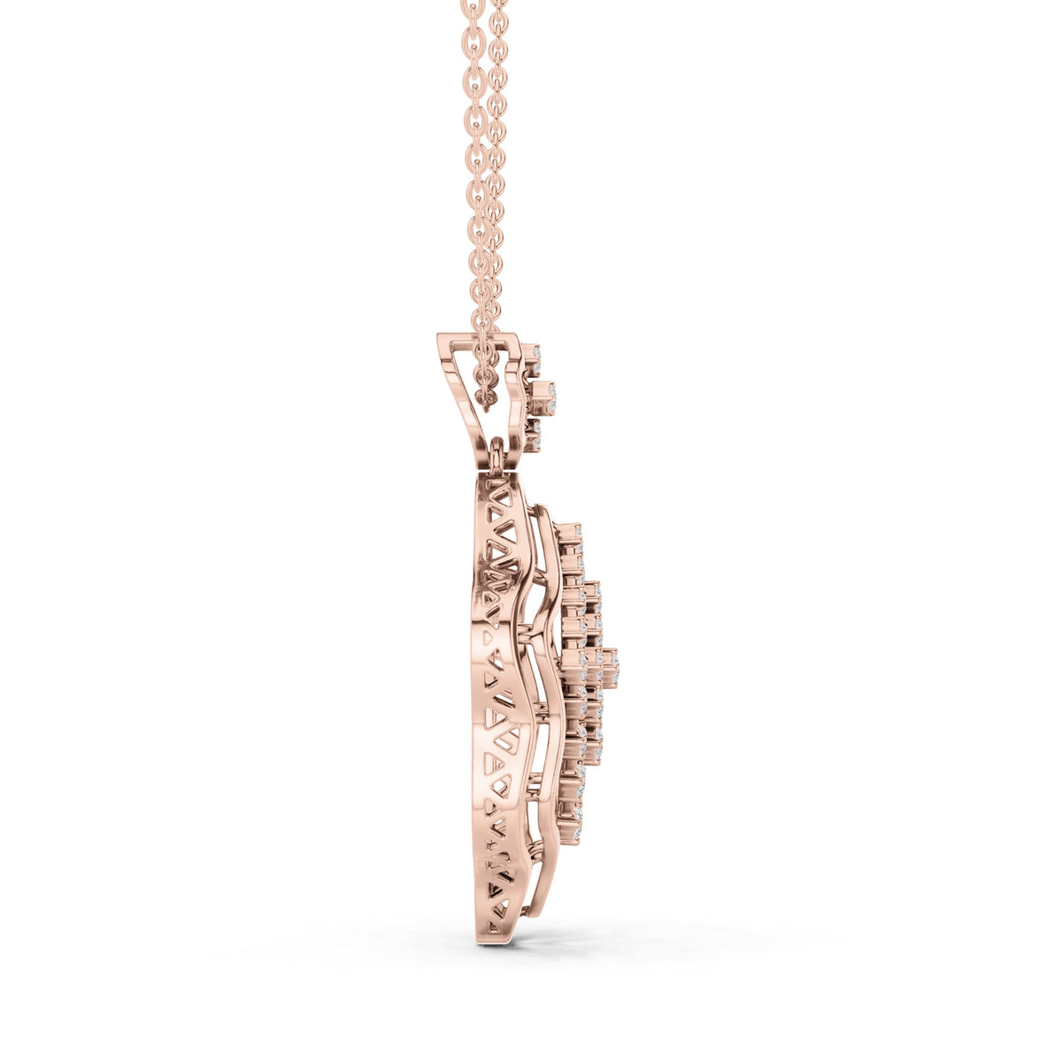 Round lab-grown diamond lattice medallion pendant in rose gold, 0.451 CT TW, view 3