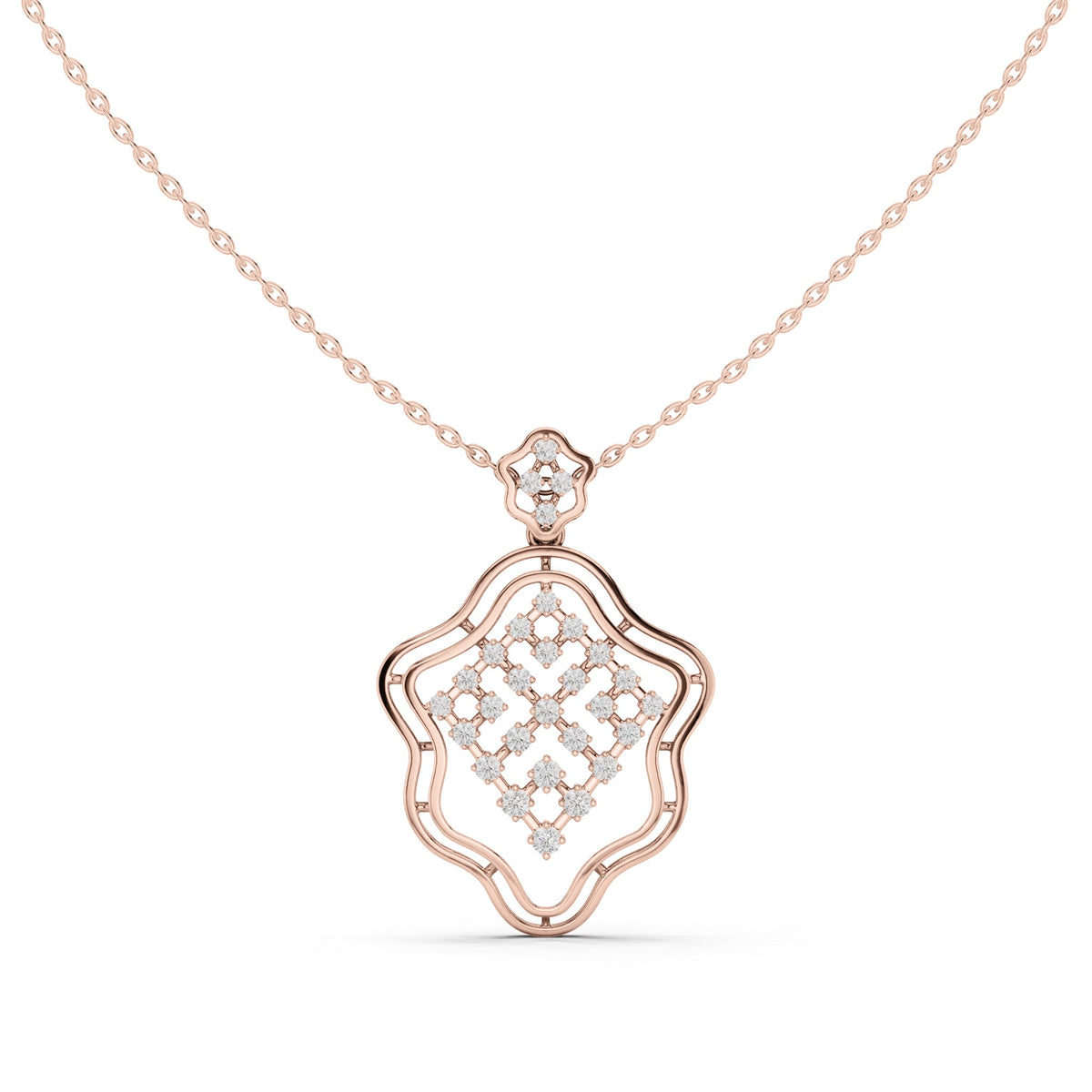 Round lab-grown diamond lattice medallion pendant in rose gold, 0.451 CT TW, view 4