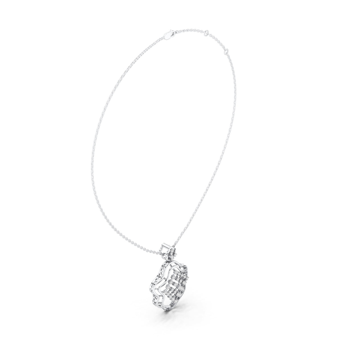 Round lab-grown diamond lattice medallion pendant in white gold, 0.451 CT TW, view 1