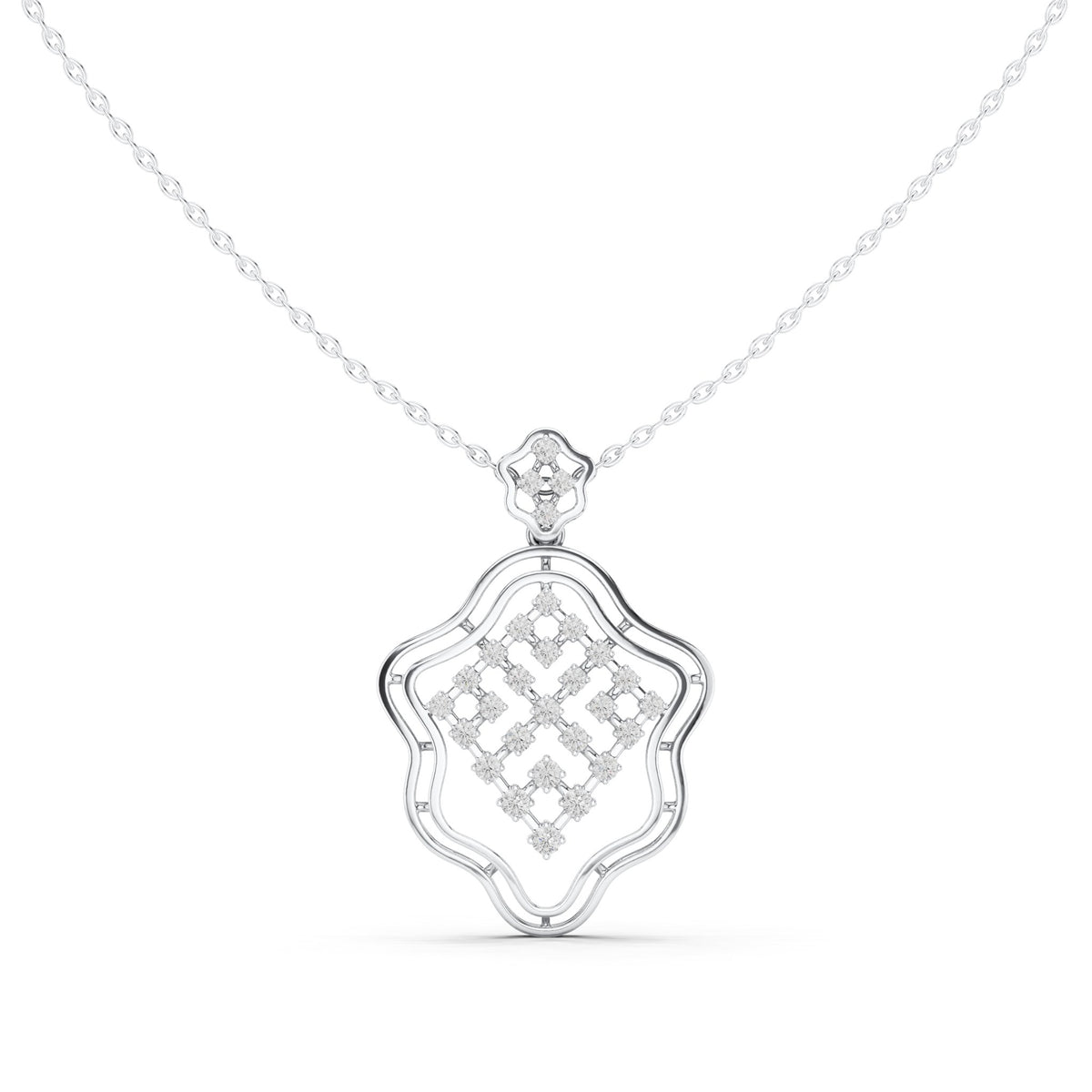 Round lab-grown diamond lattice medallion pendant in white gold, 0.451 CT TW, view 2