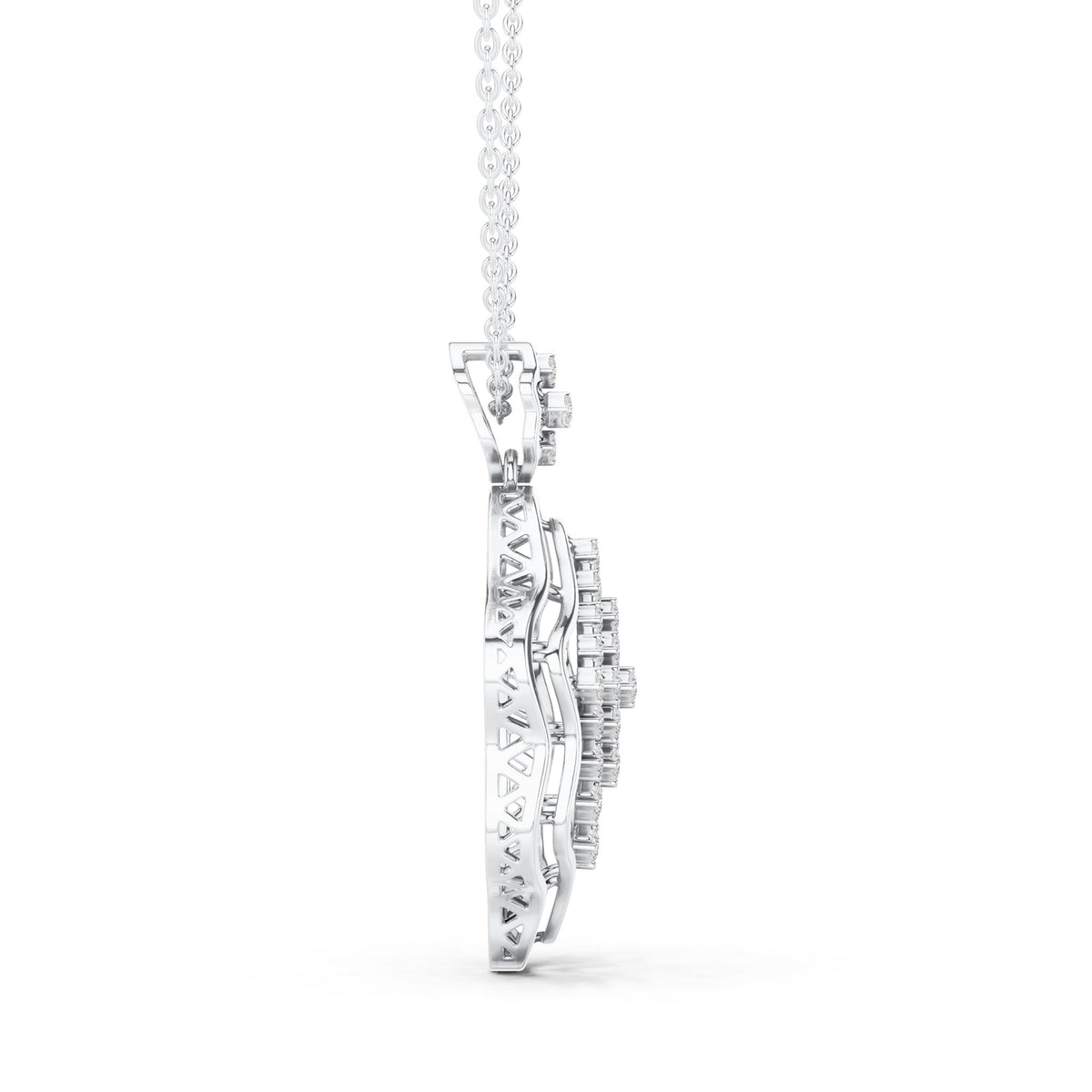 Round lab-grown diamond lattice medallion pendant in white gold, 0.451 CT TW, view 3