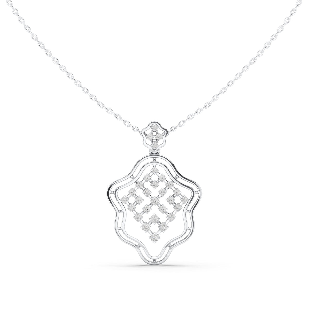 Round lab-grown diamond lattice medallion pendant in white gold, 0.451 CT TW, view 4