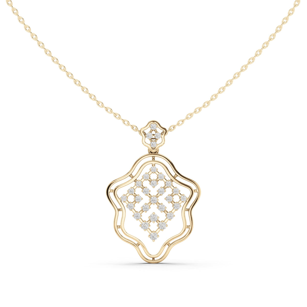 Round lab-grown diamond lattice medallion pendant in yellow gold, 0.451 CT TW, view 2
