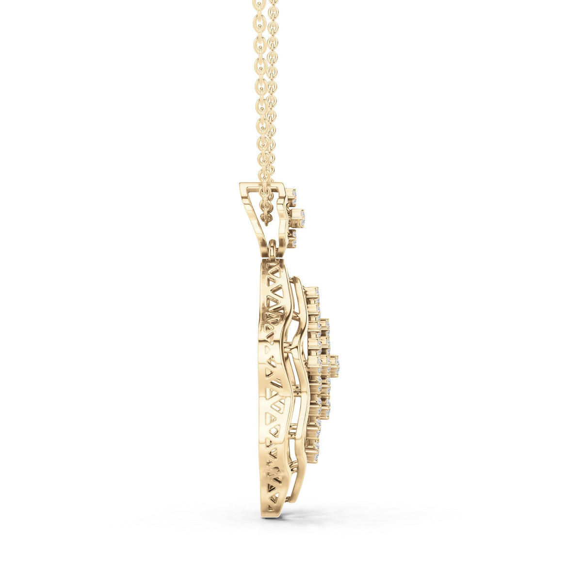 Round lab-grown diamond lattice medallion pendant in yellow gold, 0.451 CT TW, view 3