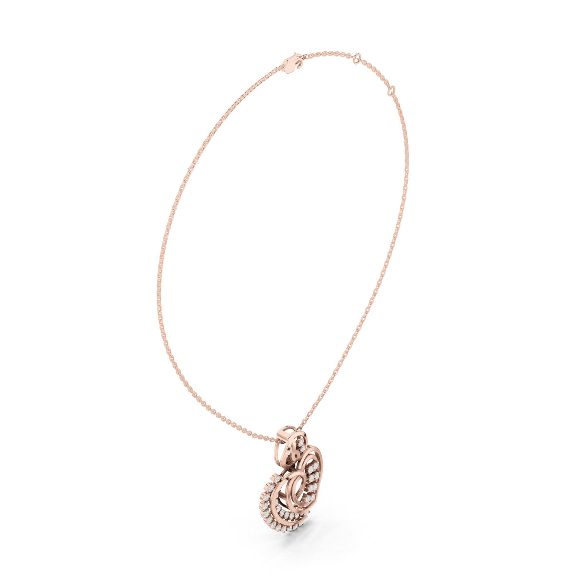 Round lab-grown diamond swirl heart pendant in rose gold, 0.805 CT TW, view 1