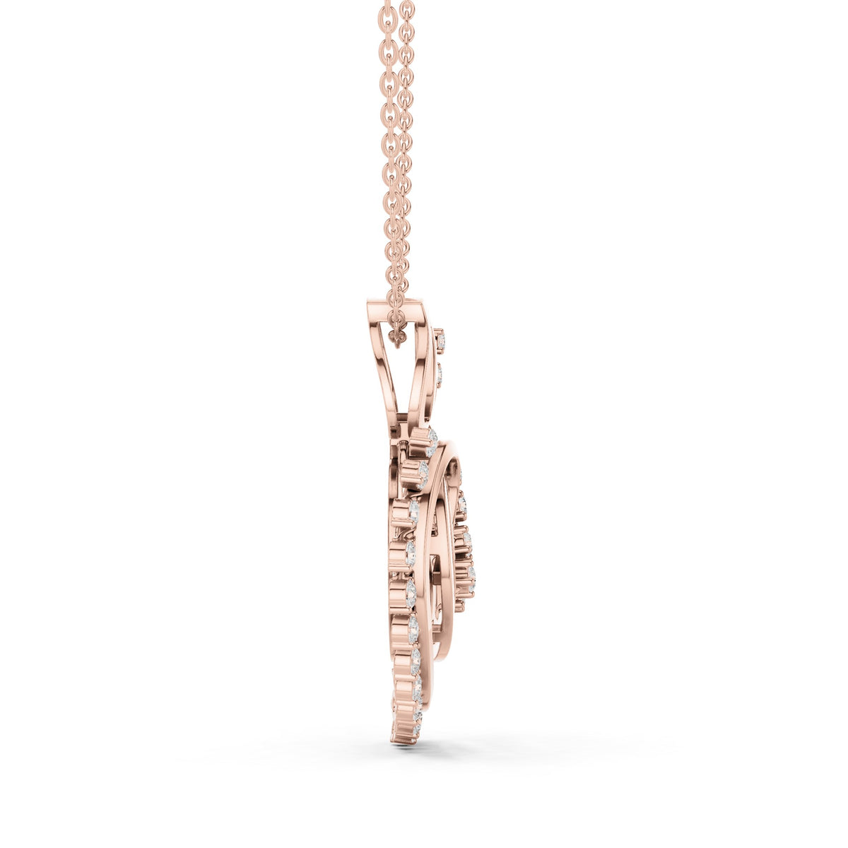 Round lab-grown diamond swirl heart pendant in rose gold, 0.805 CT TW, view 3