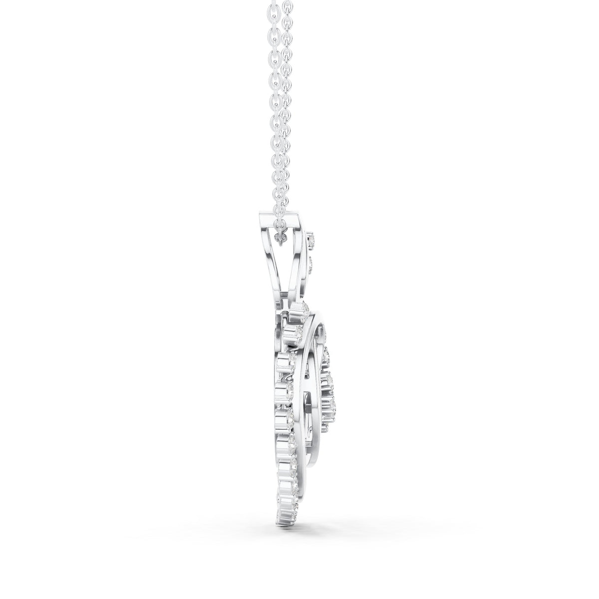 Round lab-grown diamond swirl heart pendant in white gold, 0.805 CT TW, view 3
