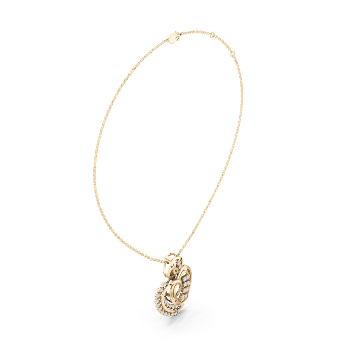 Round lab-grown diamond swirl heart pendant in yellow gold, 0.805 CT TW, view 1