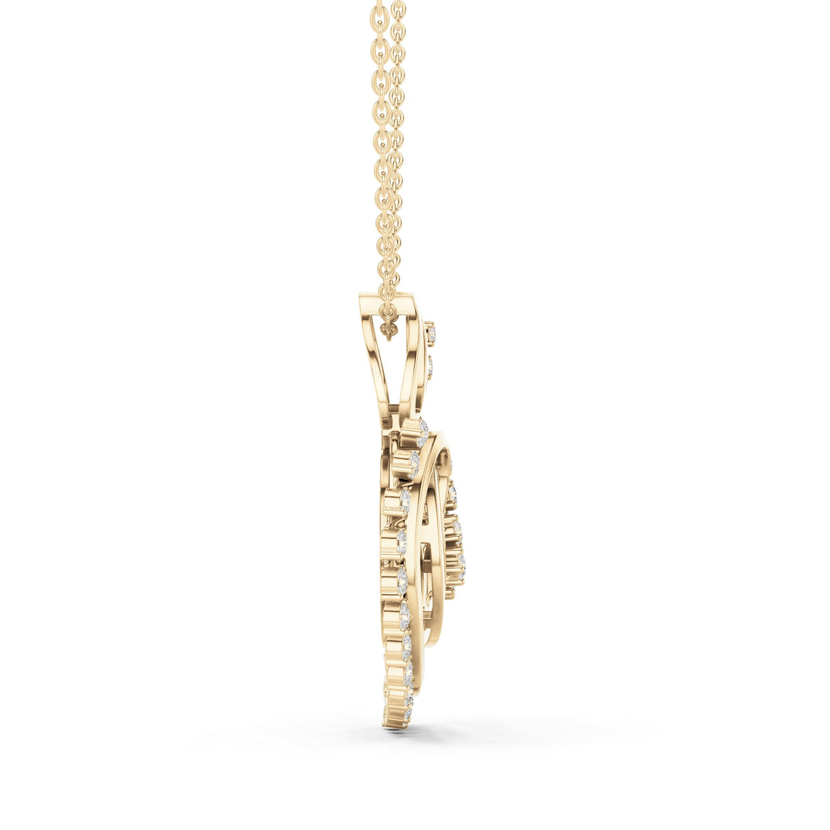 Round lab-grown diamond swirl heart pendant in yellow gold, 0.805 CT TW, view 3